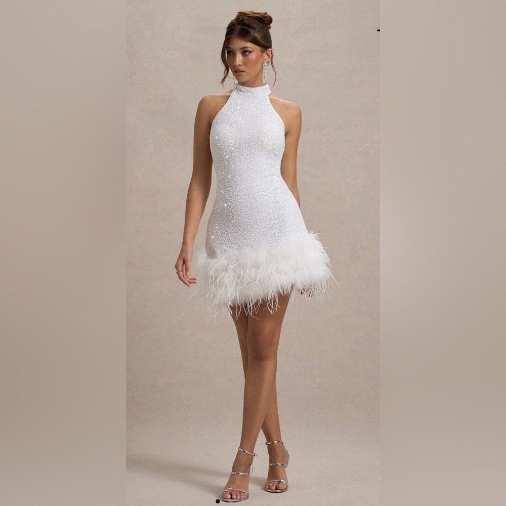 Elegant White Feathered Dress
